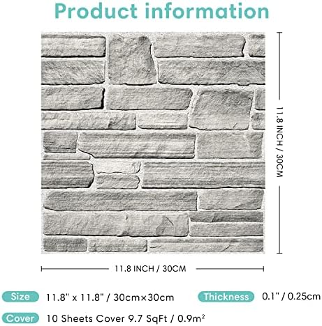Commomy 3D Faux Stone Peel and Stickидни плочки, 10 листови од 11,8 '' x 11,8 '', faux камен wallиден панел кора и залепена плочка, pvc wallидна