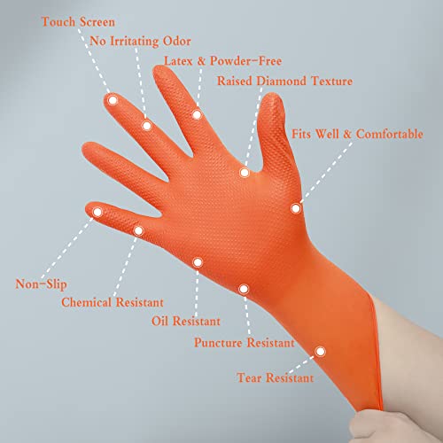 Vastwall нитрилни нараквици, портокалови ракавици за еднократна употреба, 8 милји, кутија од 100 латекс и без прав, подигната дијамантска текстура
