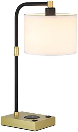 Ксинбеи осветлување маса ламба модерна биро за ламба со безжичен полнач за полнач во месинг и црна завршница за ноќна спална соба за