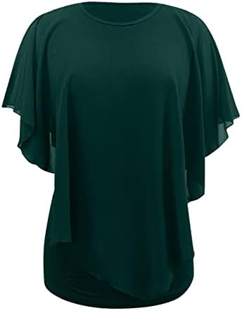 Летни блузи од туника за жени кошули гроздобер резервоар маици врвови со шифон со краток ракав со шифри со двојно слој