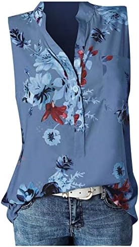 Lutmen'sенска камизола летна мода лабава необична кошула без ракави, женски V-врат за цвеќиња од цвеќиња за прием на врвот на врвот