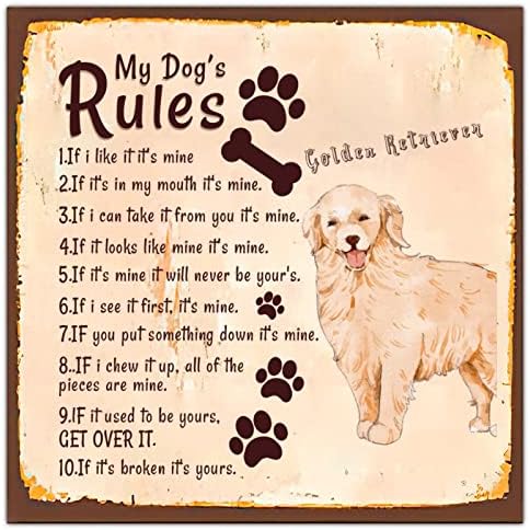 Алиојоит Смешно Куче Метален Калај Потпишете Ги Правилата На Моето Куче Новина Закачалка За Врата За Миленичиња Метална Плоча Гроздобер