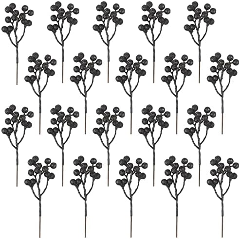 20 пакувања вештачки црни бери стебла, 7,1 инчен бургундски црна бери избира холи бобинки гранки за украси на новогодишни елки