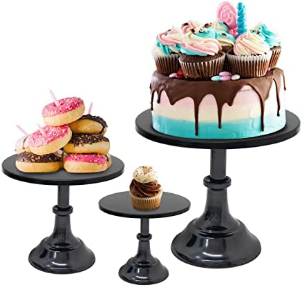 PNBO 3PCS Тркалезни торта штандови - црна мала торта штанд сет - екранот за торта се залага за маса за десерт - плоча за торта за