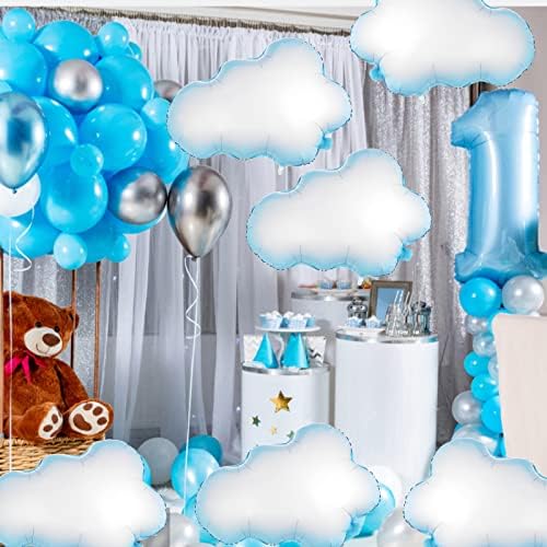 Прасако 6 парчиња балони со облак, балони со бели облак фолија сино небо бело облак бебе туш забава за забава балон за роденден бебе