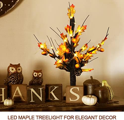 Светла ревност со 2 -пакети 20 високи осветлени јаворово дрво LED светла од јаворово дрво Оперирани - Окорни со желади и борови конуси