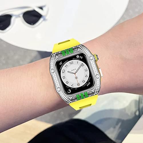 Jdime луксузен дијамантски случај за Apple Watch Band 45mm Серија 8 7 6 не'рѓосувачки челик за iWatch Series 6 5 4 SE 44mm DIY Комплет за