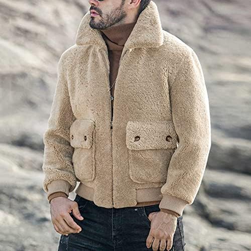 Меки палто за мажи, зимски патент лапел јака Шерпа руно јакни нејасни пријатни лабави обични топла облека за маички за маички за мажјаци