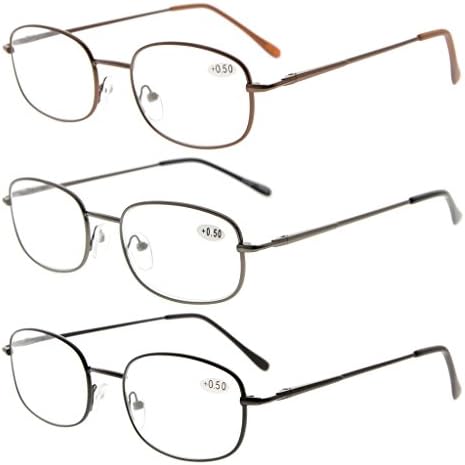 Очила за метална рамка со очила за читање на очила за читање на рацете 3 ПАР ВАЛУПАК МЕТАЛНИ Читатели +3.50