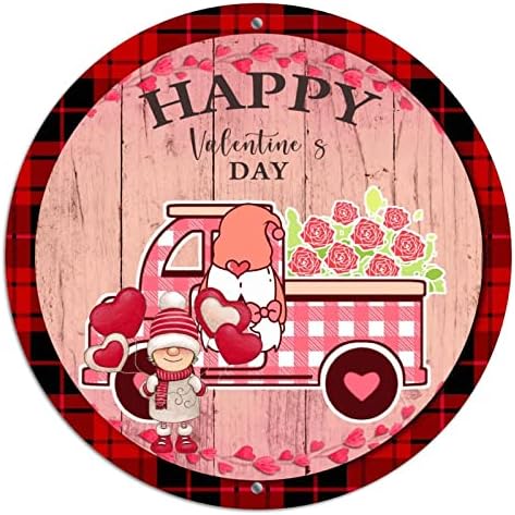Тркалезни метални знаци на венец на Денот на вineубените гном камион црвено срце Бафало карирано дрво жито калај знак свадба виси