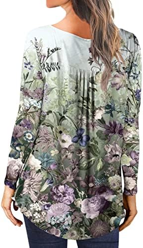 Маички за жени облечени во обична долга ракав Туника врвови со висока стомак печатена блуза со маица Хенли за носење со нозе со нозе