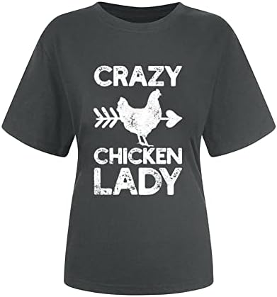 Луда пилешка дама кошула жени симпатична фарма маици мама земја случајна кратка ракав смешни графички тимови летни врвови