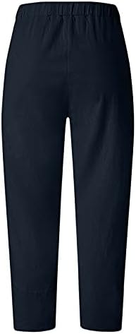 Miashui памучни обични панталони за жени лабава џеб памучни панталони панталони обични еластични печатени панталони со џебови