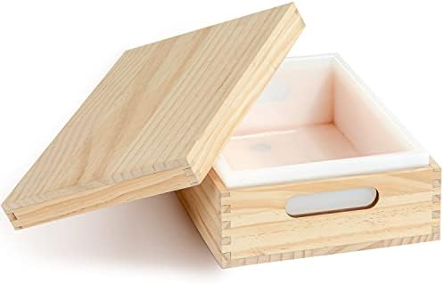 Силиконски калапи за сапун, 2200ml 77oz со долг длабок силиконски сапун со дрвена кутија и алатки за правење сапун за сапун со капакот DIY