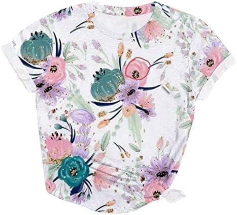 Женски маички со кратки ракави 2023 година, цветни кратки ракави на кратки ракави на врвови, обични модни кошули женски долги