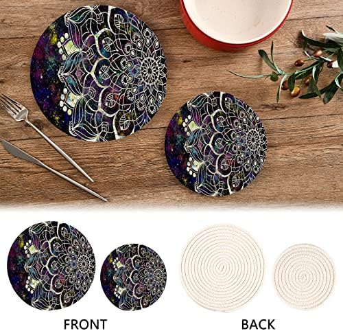 Алаза Апстрактни цветни мандали за тенџере со држачи за тенџере поставени 2 парчиња, постери за кујни, памучни крајбрежни сили за топли садови/топли