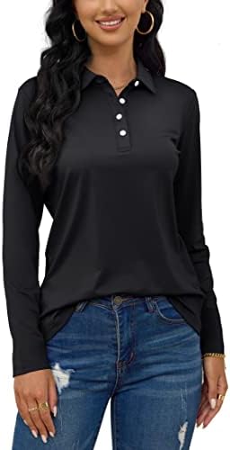 Женски маици со маици со долги ракави Tacvasen, UPF 50+ Брзо суво 4 копчиња за голф-кошули за голф тенис вежбање