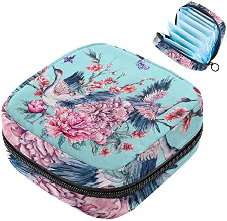 Торба за складирање за санитарни подлошки за салфетка, преносни за жени девојки што се пеат за еднократно, божур цвет цвет пеперутка