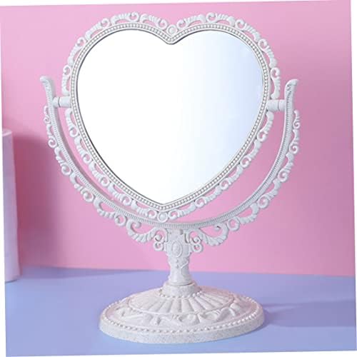 Рачни огледала на Kuyyfds, шминка огледало во форма на срцево ротирачки двострана десктоп козметичка суета огледало беж