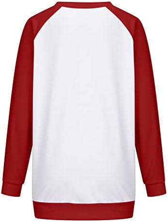 Женски Божиќни кошули мода 2023 година Нова година екипаж на екипаж со долги ракави во боја на џемпер, пад џемпер блуза и врвови