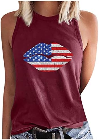 4-ти јули резервоарот за жени, женски резервоар за вежбање без ракави на врвот на американските starsвезди шарени печатени лабави