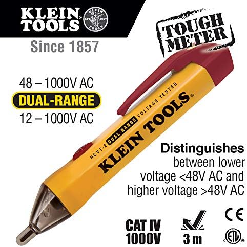 Klein Tools NCVT-2 напонски тестер, не-контакт со двоен опсег на напон на напон за стандарден и низок напон, со заштита од 3 m пад