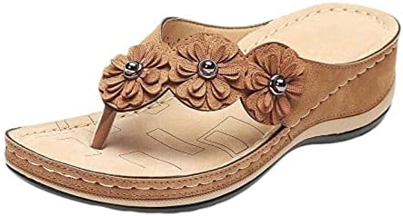 Папучи за жени мода цветна шема клин -сандали летен лак поддршка ортопедски слајдови сандали флип апостолки