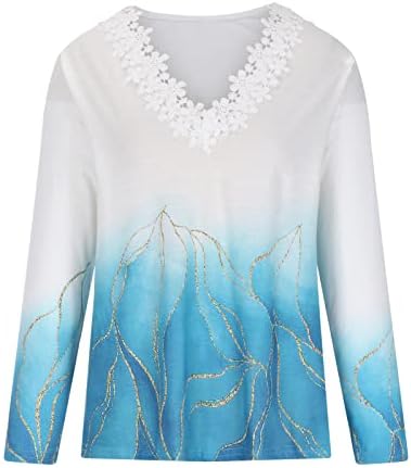 Елегантна маица за жени Капчиња од капчиња против вратот градиент/цветни печати 3/4 ракави блуза 2023 летни врвови