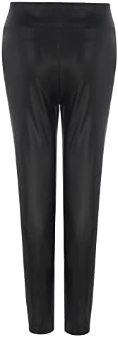 Yubnlvae женски кожни панталони трендовски обични тенок вклопуваат високи половини со долга крпеница на патентите на улична облека