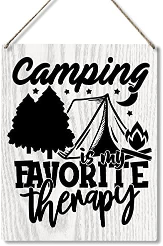 Смешно кампување е мојата омилена терапија дрвена плакета знак wallид што виси фарма куќа рустикален камп знаци со изреки за домашни гаражи