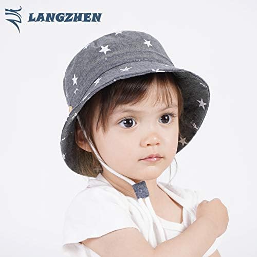Капа за заштита на сонцето Лангзен за деца деца девојчиња широки лето лето игра капа за бебиња корпа капа со каиш од брадата
