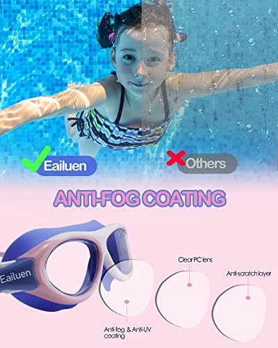 Очила за пливање EAILUEN за деца млади 5-15, анти-магла водоотпорна УВ заштита вода очила за очила за очила за пливање маска за