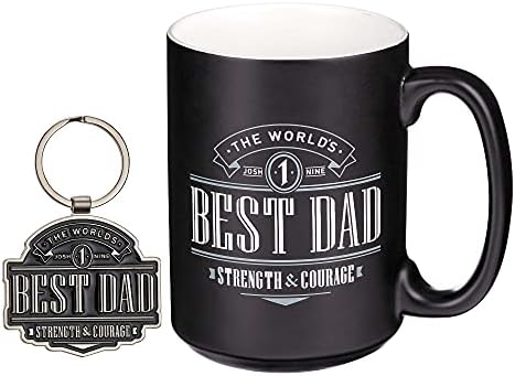 Подароци за христијански уметности, кафе кригла клуч, поставен за татковци Најдобра тато Сила и храброст oshошуа 1: 9, 14 мл керамика,