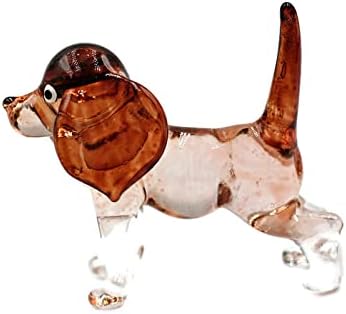 Стакло големо уво стакло куче ฺ кафеаво мини стаклено животно фигура фарма минијатурна уметност разнесена рака