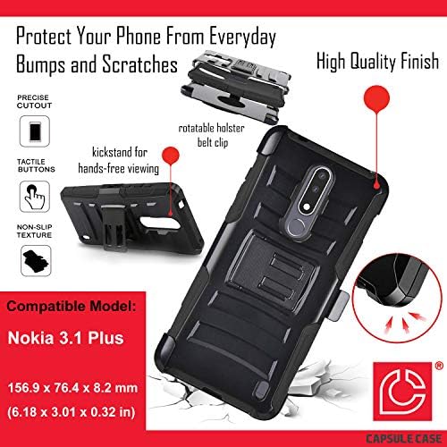 Случај морико Компатибилен Со Nokia 3.1 Плус [Тежок Оклоп Заштита Од Пад На Целото Тело Отпорен На Удари Футрола За Клип За Ремен