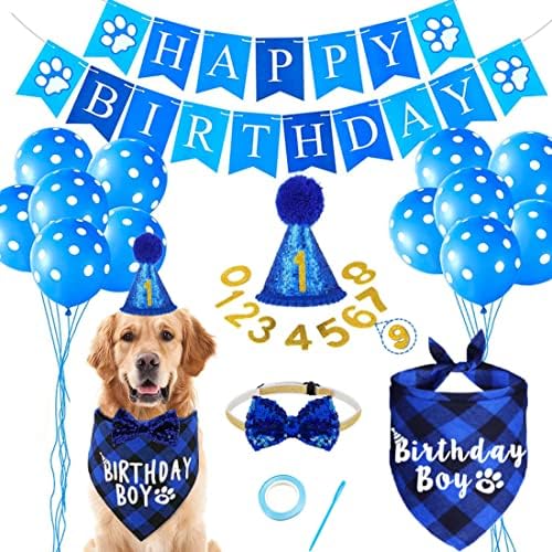 Куче роденден бандани капачиња за забави поставени миленичиња роденденски костуми капачиња за кучиња шамија лак вратоврска јака среќен роденден