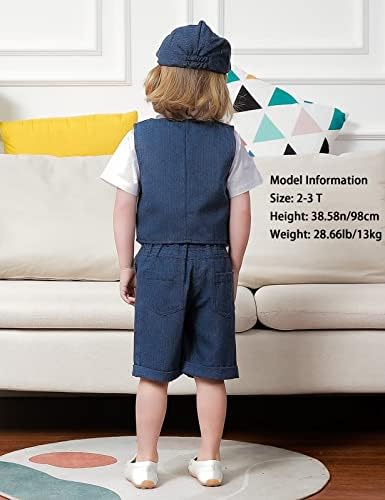 Дизајн на A&J Baby & Toddler Boys Suit, 4PCS Облека кошула и шорцеви и елек и капа