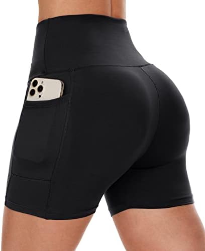 CampsNail Biker Sharts Women Women со џебови-5 високи тренинзи со половината за контрола на стомакот за контрола на стомакот, кој работи атлетски