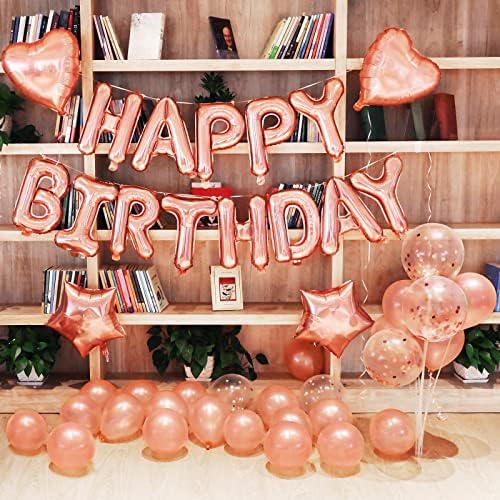 Среќен Роденден Балони Банер,iPartycool 24PCS 3d Розово Злато Премиум Милар Фолија Еколошки Писмо Среќен Роденден Банер со 6pcs Ѕвезда Балони