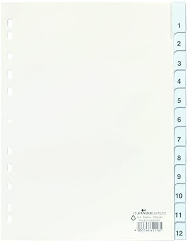 Трајни 641002 Полипропилен Индекс Датотека Со Запечатени Јазичиња и 12 Вметнете Етикети За А4 Листови-Бело