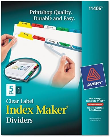 Avery 11406 Индекс Творецот печати &засилувач; Применуваат Јасна Етикета Разделувачи W / Боја Јазичиња, 5-Табот, Писмо