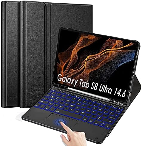 QYIID Backlit Douchpad Touchpad County Case for Galaxy Tab S8 Ultra 2022 14,6 инчен таблет SM-X900/X906, PU кожен држач со држач