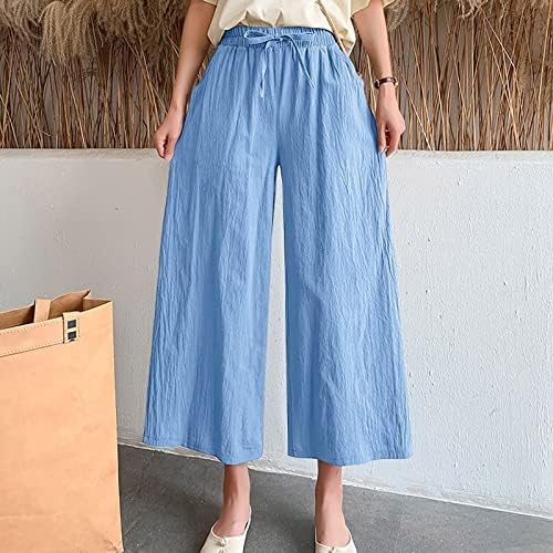 Широки пантацо панталони за жени удобни постелнини памучни панталони опуштени вклопени долги панталони летни обични панталони за јога