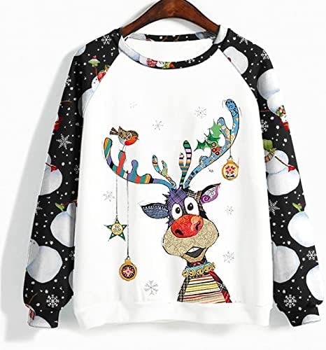 Кошули со долг ракав за Божиќни долги ракави за жени, мода 2022 слатки графички маички Y2K облека Обична маичка плус големина