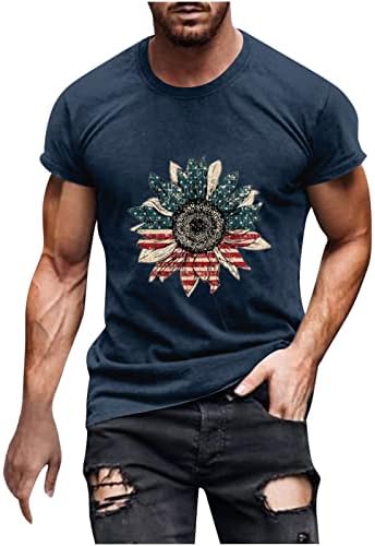 Lcepcy потресена американска кошула со знаме за мажи Обичен екипаж на вратот со кратки ракави на четврти јули патриотски маички