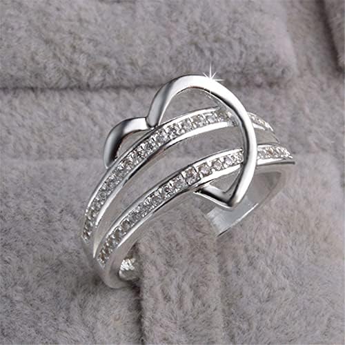 Ветувачки прстени за жени со дијамантски прстен во форма на половина срце, креативен двоен циркон венчален прстен за жени прстени за ангажман гроздобер прстени