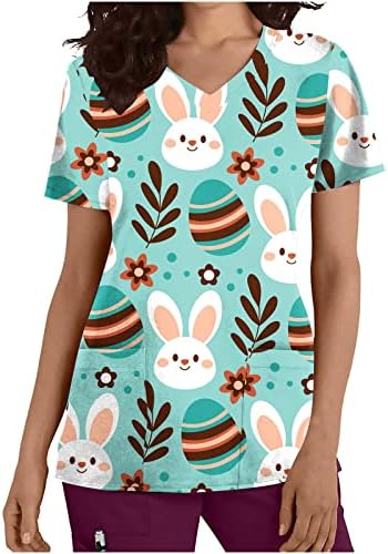 Велигденски кошули за жени Велигденски зајаче маица за зајак графички врвови кратки ракави против вратот Велигденски јајца од јајца врвови