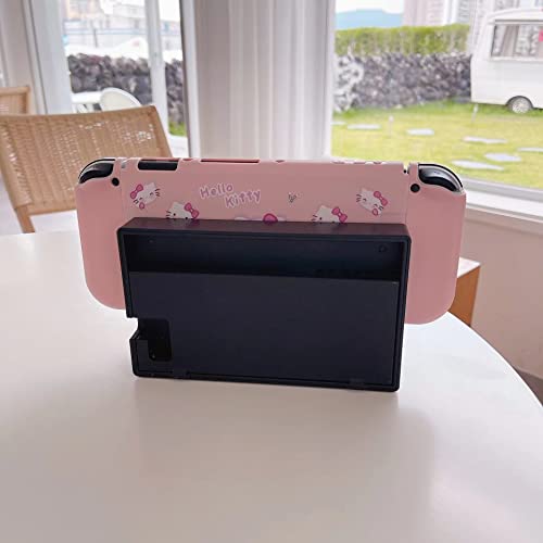 Enfily симпатична Hello Kitty Case компатибилна со Nintendo Switch OLED, прикриен капак за куќиште, ергономски мек TPU Grip Case за