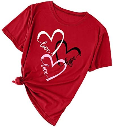 Блузи За Жени Секојдневен,Дама Денот На Вљубените Љубов Печатени Маици Краток Ракав Пуловер Екипажот Преголема Кошула
