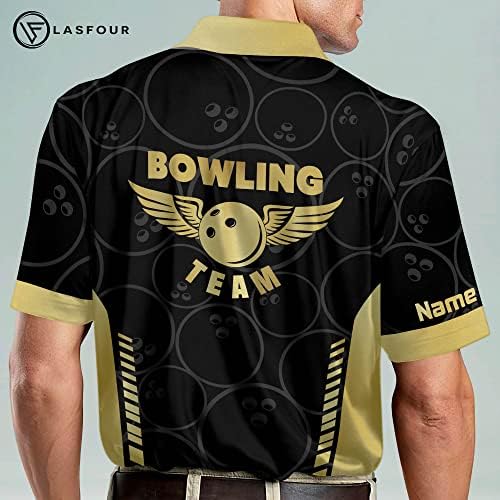 Lasfour Custom Bowling Bowling кошула за мажи, машки поло маичи кратки ракави, смешен тим за куглање поло за мажи